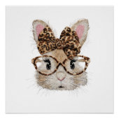 Cute Bunny Rabbit Face Leopard Coquette Bow Glasse ポスター (正面)