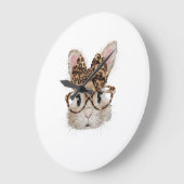 Cute Bunny Rabbit Face Leopard Coquette Bow Glasse ラージ壁時計 (傾斜)