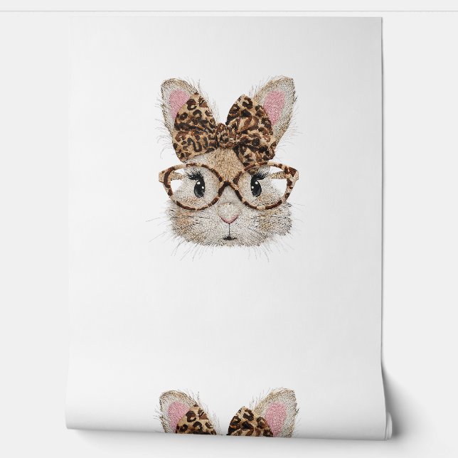 Cute Bunny Rabbit Face Leopard Coquette Bow Glasse 壁紙 (ほどく)
