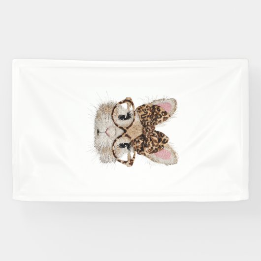 Cute Bunny Rabbit Face Leopard Coquette Bow Glasse 横断幕 (横)