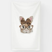 Cute Bunny Rabbit Face Leopard Coquette Bow Glasse 横断幕 (縦)