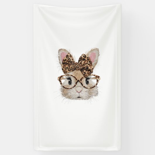 Cute Bunny Rabbit Face Leopard Coquette Bow Glasse 横断幕 (縦)