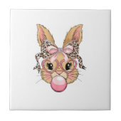 Cute Bunny Rabbit Face Leopard Glasses Girl Happy タイル (正面)