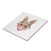 Cute Bunny Rabbit Face Leopard Glasses Girl Happy  タイル (側面)