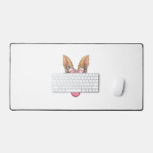Cute Bunny Rabbit Face Leopard Glasses Girl Happy  デスクマット (キーボード&マウス)