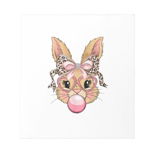 Cute Bunny Rabbit Face Leopard Glasses Girl Happy  ノートパッド (正面)