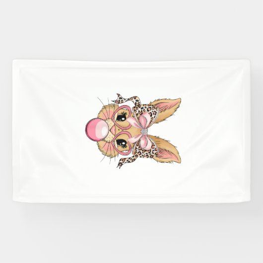 Cute Bunny Rabbit Face Leopard Glasses Girl Happy  横断幕 (横)