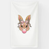 Cute Bunny Rabbit Face Leopard Glasses Girl Happy  横断幕 (縦)