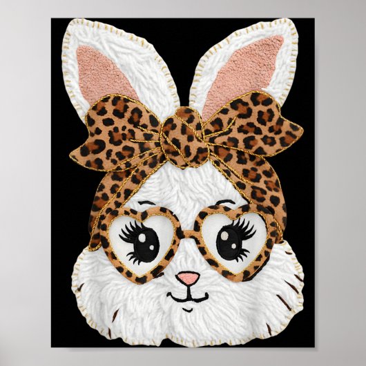 Cute Bunny Rabbit Face Leopard Gles Girl Happy Eas ポスター (正面)