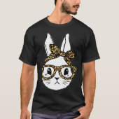 Cute Bunny Rabbit Face Messy Bun Leopard Glasses G Tシャツ (正面)