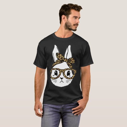 Cute Bunny Rabbit Face Messy Bun Leopard Glasses G Tシャツ (正面フル)
