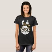 Cute Bunny Rabbit Face Messy Bun Leopard Glasses G Tシャツ (正面フル)