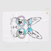 Cute Bunny Rabbit Face Tie Dye Glasses Girl Happy  ゴルフタオル (横)