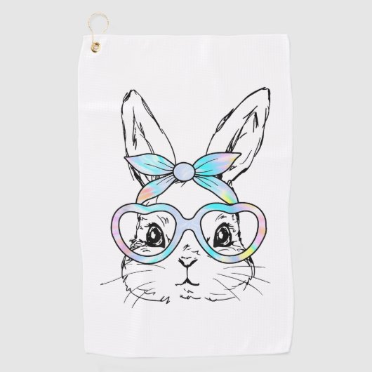 Cute Bunny Rabbit Face Tie Dye Glasses Girl Happy  ゴルフタオル (正面)