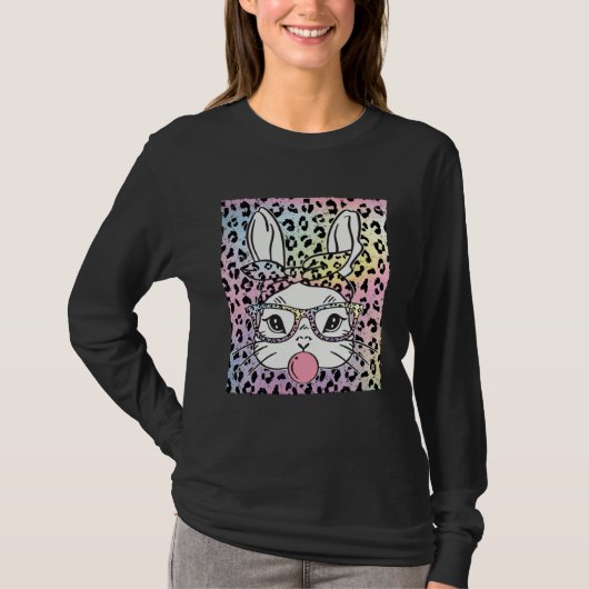 Cute Bunny Rabbit Face Tie Dye Glasses Girl Happy Tシャツ (正面)