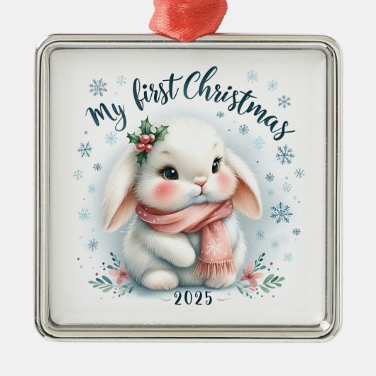 CUTE BUNNY RABBIT FOR MY FIRST CHRISTMAS メタルオーナメント (正面)