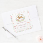 Cute Bunny Rabbit Girl Floral Pink Bow Book Plate スクエアシール (封筒)