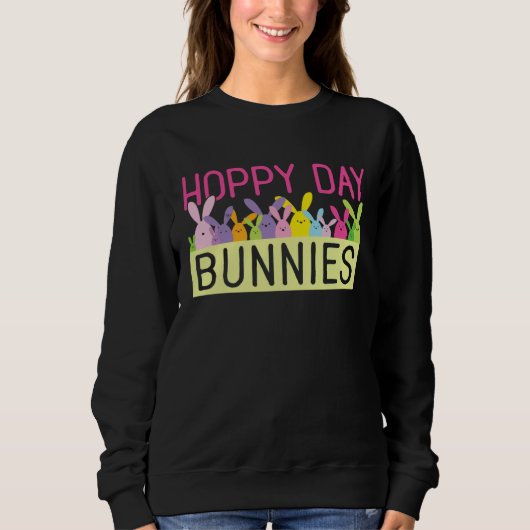 Cute Bunny Rabbit Hoppy Day Bunnies Happy スウェットシャツ (正面)