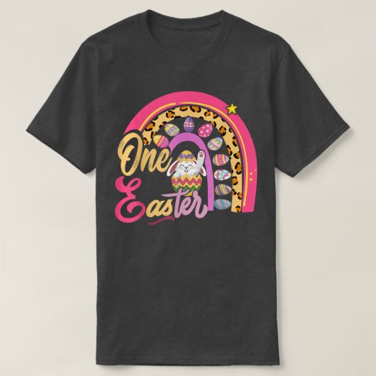 Cute Bunny Rabbit Leopard Rainbow Girl Happy Easte Tシャツ (デザイン正面)