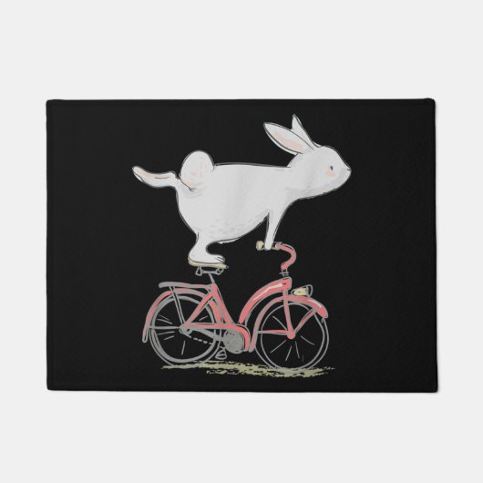 Cute Bunny Rabbit On Bike Cycling Bicycle ドアマット (正面)