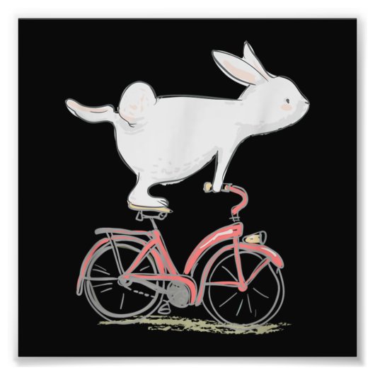 Cute Bunny Rabbit On Bike Cycling Bicycle フォトプリント (正面)