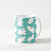 Cute Bunny Rabbit Pattern on Teal コーヒーマグカップ (正面右)
