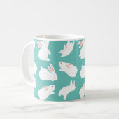 Cute Bunny Rabbit Pattern on Teal コーヒーマグカップ (正面左)
