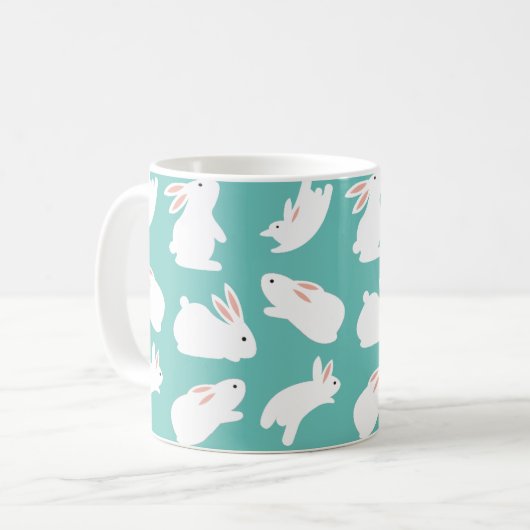 Cute Bunny Rabbit Pattern on Teal コーヒーマグカップ (正面左)
