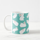 Cute Bunny Rabbit Pattern on Teal コーヒーマグカップ (左)