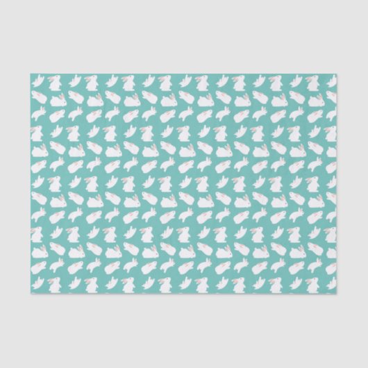 Cute Bunny Rabbit Pattern on Teal 薄葉紙 (正面)