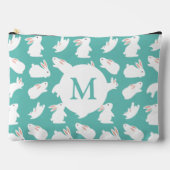 Cute Bunny Rabbit Pattern on Teal Monogram アクセサリーポーチ (正面)
