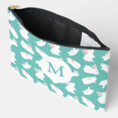 Cute Bunny Rabbit Pattern on Teal Monogram アクセサリーポーチ (見開き)