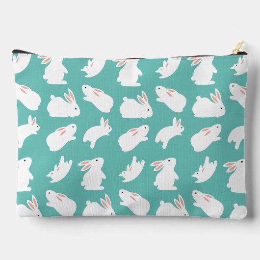 Cute Bunny Rabbit Pattern on Teal Monogram アクセサリーポーチ (裏面)
