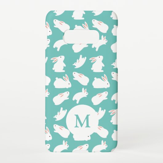 Cute Bunny Rabbit Pattern on Teal Monogram Samsung Galaxyケース (裏面)
