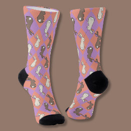 Cute Bunny Rabbit Pink and Purple Pastel Argyle  ソックス