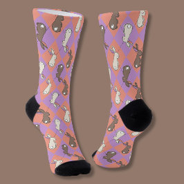 Cute Bunny Rabbit Pink and Purple Pastel Argyle  ソックス