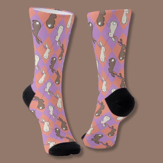 Cute Bunny Rabbit Pink and Purple Pastel Argyle ソックス