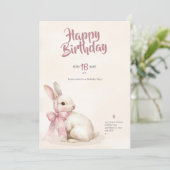 cute Bunny rabbit pink birthday party invitation 招待状 (スタンド正面)