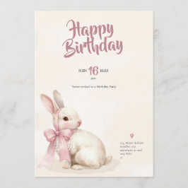 cute Bunny rabbit pink birthday party invitation 招待状