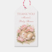 Cute Bunny Rabbit Pink Blush Peony Baby Shower ギフトタグ (正面)