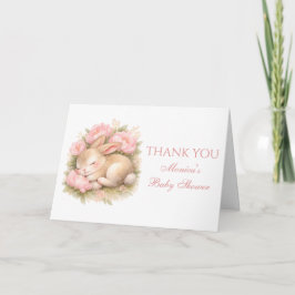 Cute Bunny Rabbit Pink Blush Peony Baby Shower サンキューカード