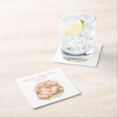 Cute Bunny Rabbit Pink Blush Peony Baby Shower スクエアペーパーコースター (インサイチュ)