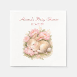 Cute Bunny Rabbit Pink Blush Peony Baby Shower スタンダードカクテルナプキン