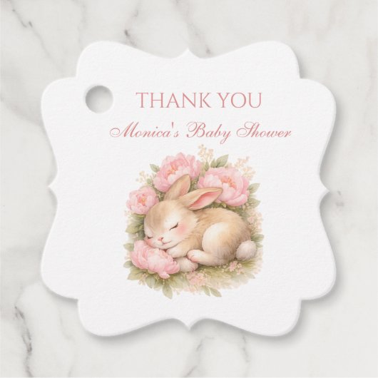 Cute Bunny Rabbit Pink Blush Peony Baby Shower フェイバータグ (正面)