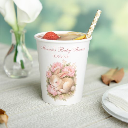Cute Bunny Rabbit Pink Blush Peony Baby Shower 紙コップ (インサイチュ)