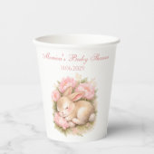 Cute Bunny Rabbit Pink Blush Peony Baby Shower 紙コップ (正面)