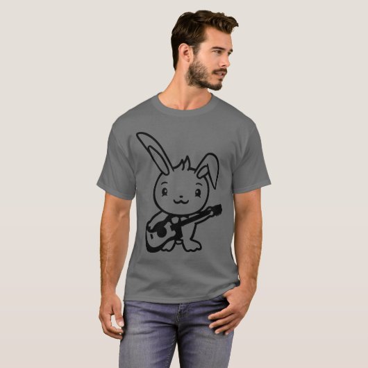 Cute Bunny Rabbit Plays Guitar Music Guitarist Fun Tシャツ (正面フル)