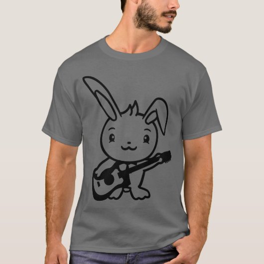 Cute Bunny Rabbit Plays Guitar Music Guitarist Fun Tシャツ (正面)