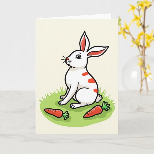 Cute Bunny Rabbit Scene Card カード (黄色い花)