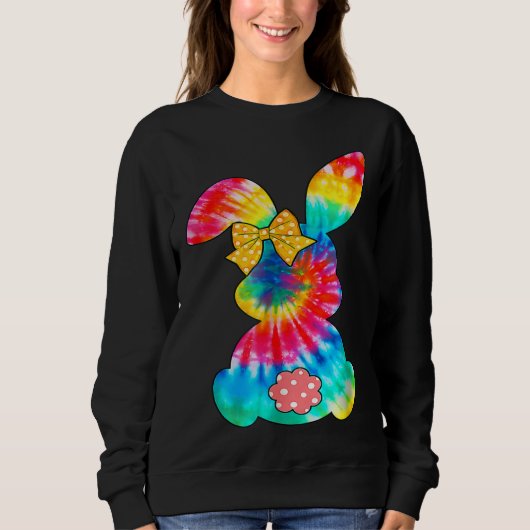 Cute Bunny Rabbit Tie Dye Bow Tie Easter Day Girls スウェットシャツ (正面)